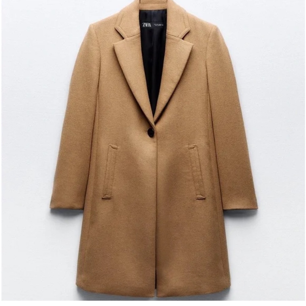 Zara Women's Camel Wool Blend Trench Coat Size: M